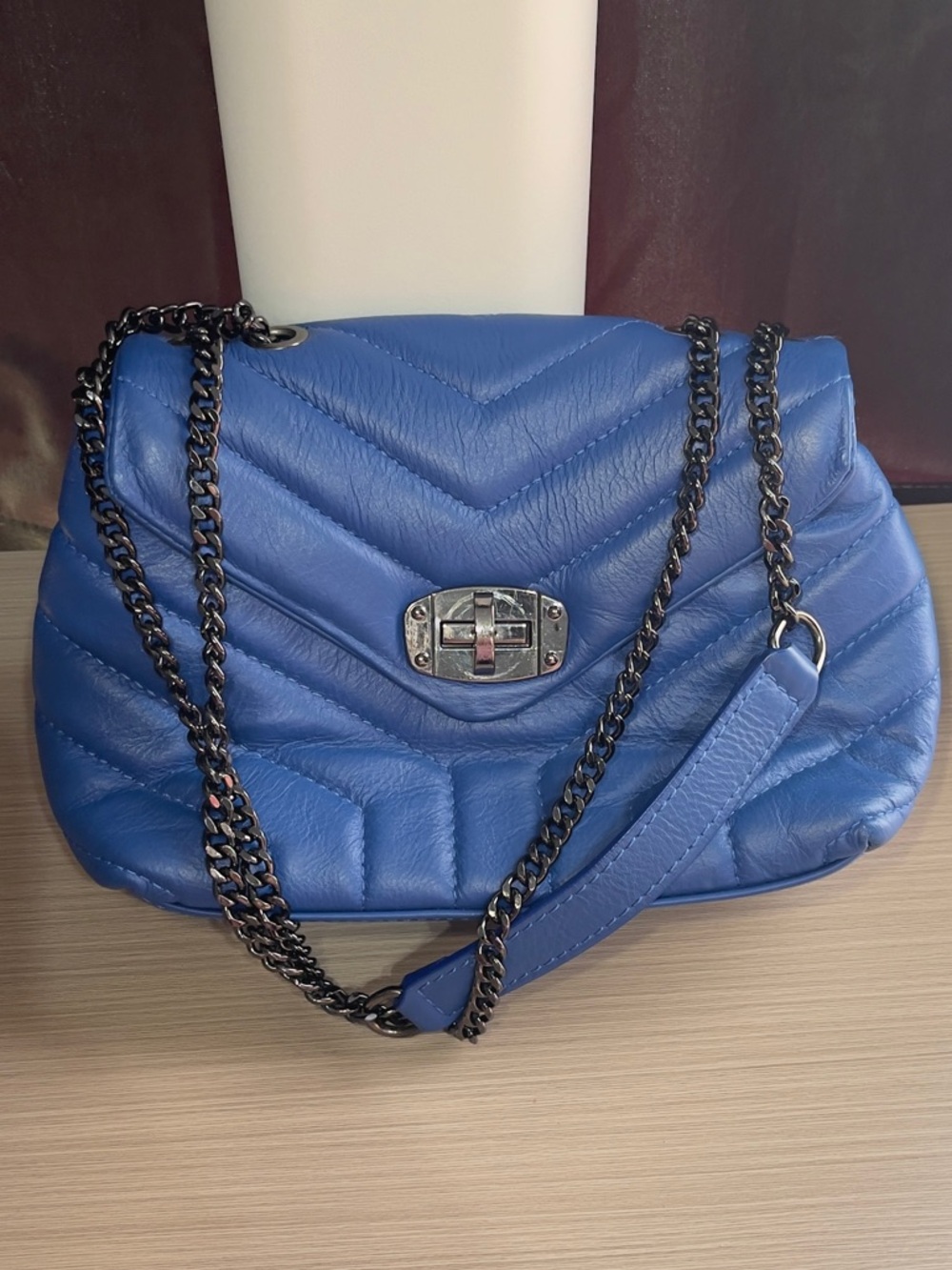 Blue Quilted Chain Shoulder Bag - Unbranded